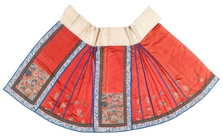 Chinese Embroidered Red Silk Skirt, Qing Dynasty