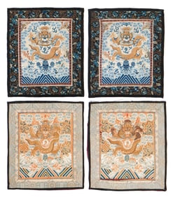 4 Chinese Silk Embroidered Textiles, Qing Dynasty