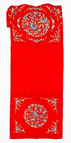 Red Chinese Silk Embroidery on Wool, 19th C.