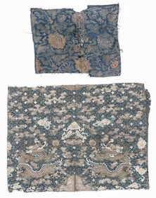 2 Antique Chinese Textile Fragments, 17th C. and 19th C.