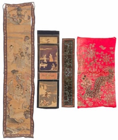 4 Antique Chinese Silk Kesi and Embroidered Textiles