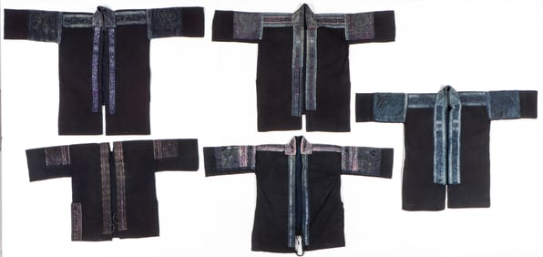 5 Miao Silk Embroidered Indigo Dyed Jackets