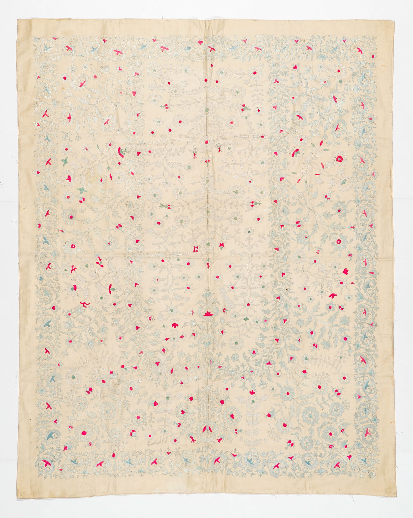 Uzbek Small White Suzani, Dated in Embroidery 1916 (1 of 4)