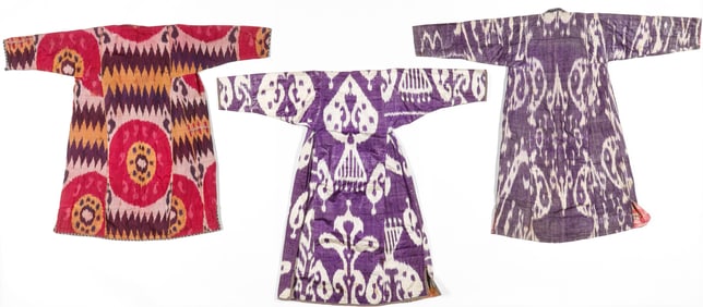 3 Ikat Robes, Uzbekistan, Early 20th C