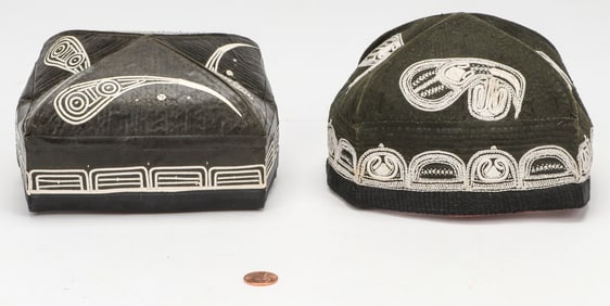 Two Fergana Embroidered Hats, Margilan, Uzbekistan. Early/Mid 20th C.