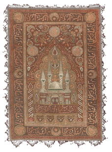 Ottoman Silk & Metal Thread Mosque Hanging, 19th C.: Ottoman Silk & Metal Thread Mosque Hanging, 19th C., 5'4'' x 3'9'' (163 x 114 cm). Ex. Richard R. Markarian Collection, Cincinnati, OH. Provenance: The Collection of Russell S. and Dona Fling, Columbu