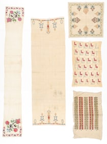 5 Ottoman Silk Embroideries on Linen