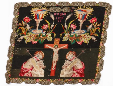 Antique Armenian Inscribed Petit Point Cover, Dated Ca. 1895