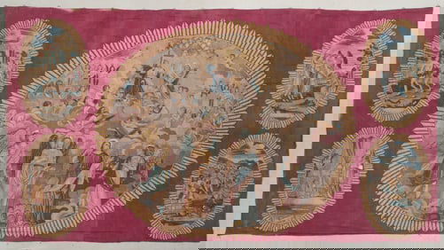 Massive 18th/19th C. Painted Pictorial Church Banner, 12'4'' x 22'8''