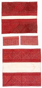 4 Fez Red Embroidery Fragments, Morocco, 19th C.