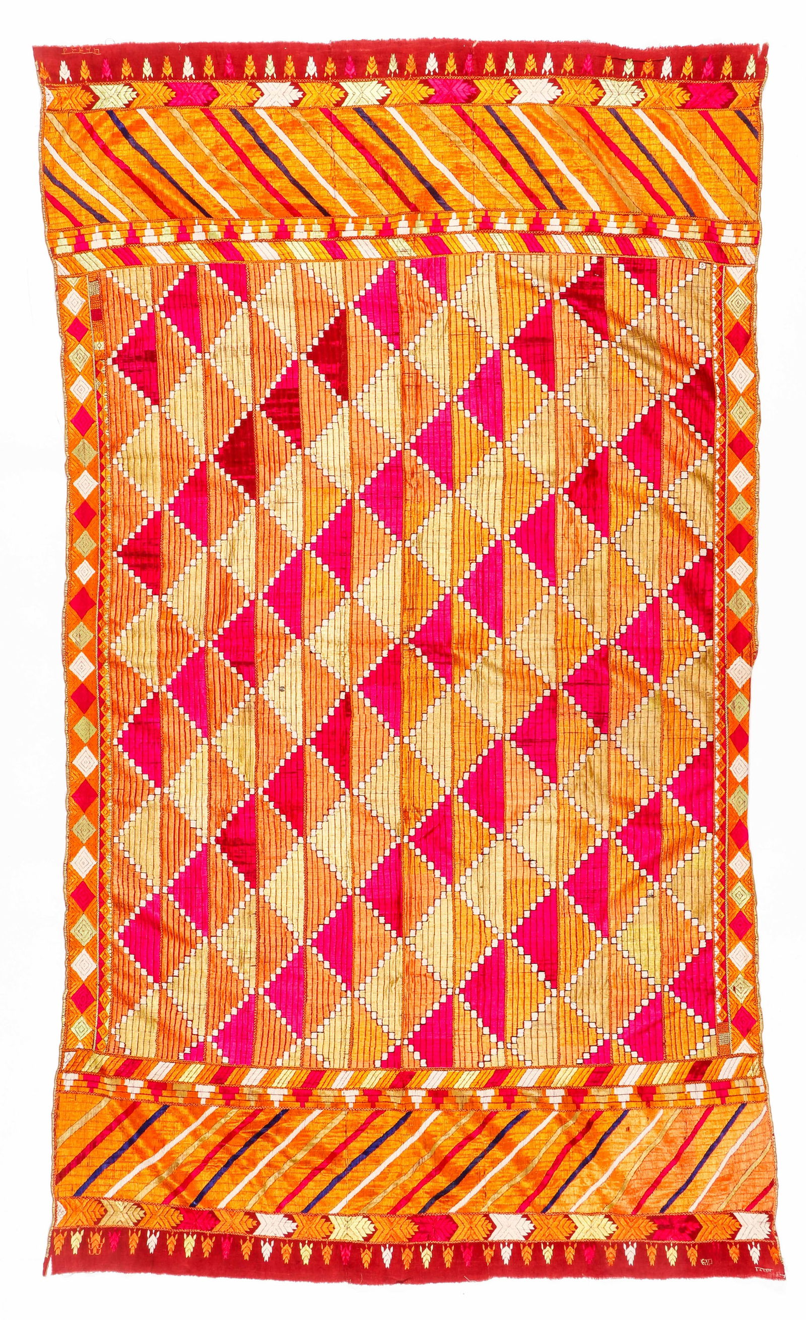 Indian Phulkari Silk Embroidered Textile, Early/Mid 20th C. (1 of 7)