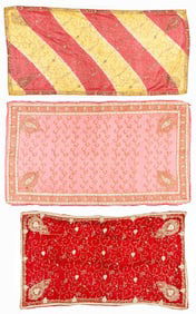 3 Red and Yellow Dupattas Shawls, India, Mid 20th C.