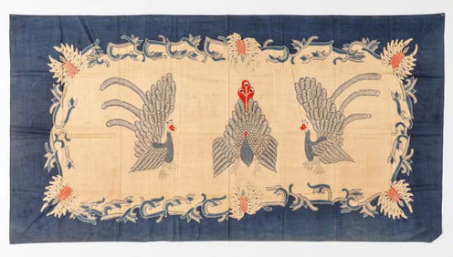 Tulis Batik With Peacock Motif on Blue Ground, Peranakan, Indonesia, 20th C.