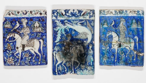 3 Antique Persian Glazed Ceramic Tiles