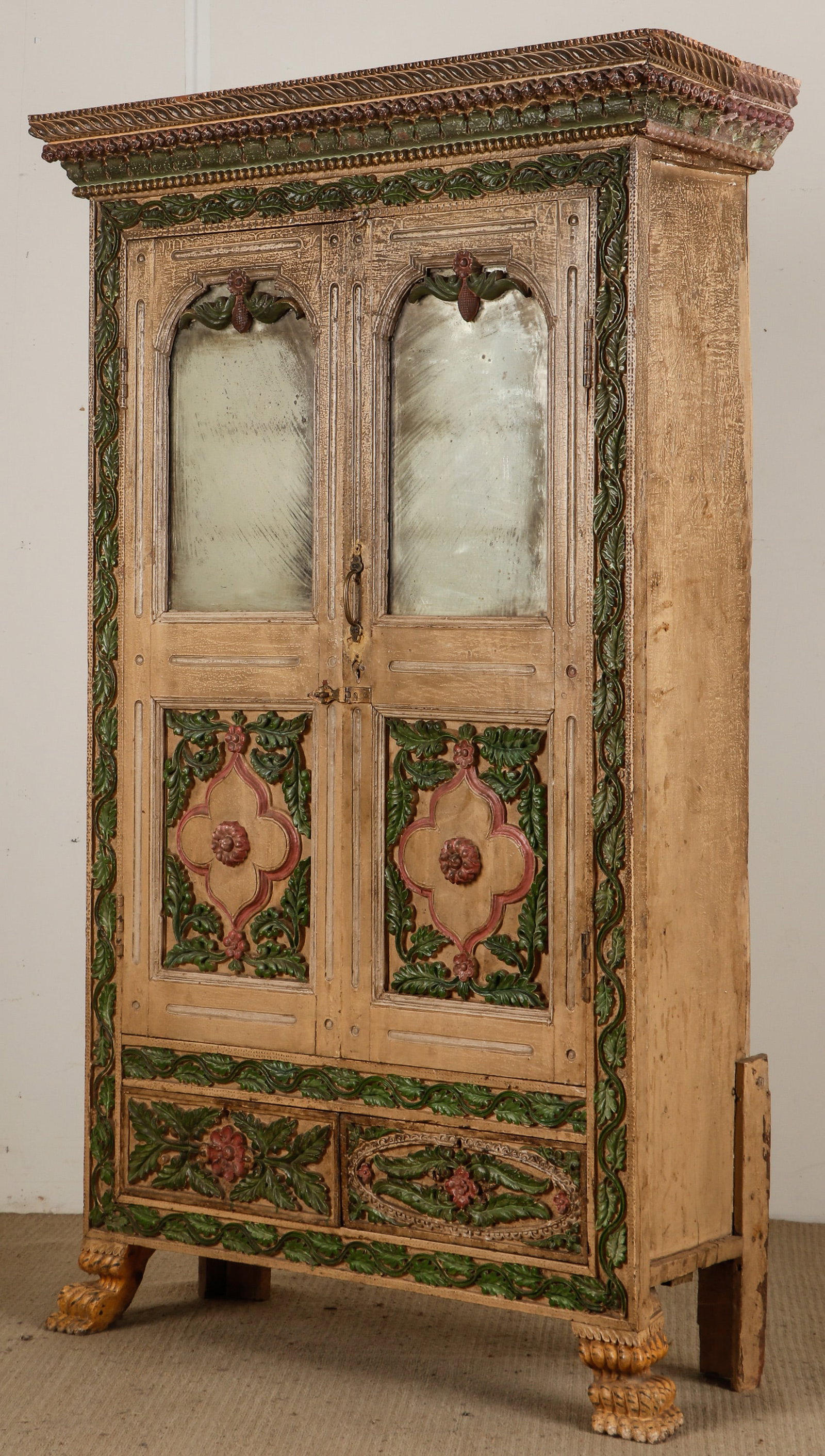 Antique Indian Tall Teak Wood Cabinet, H: 5'11" (1 of 7)