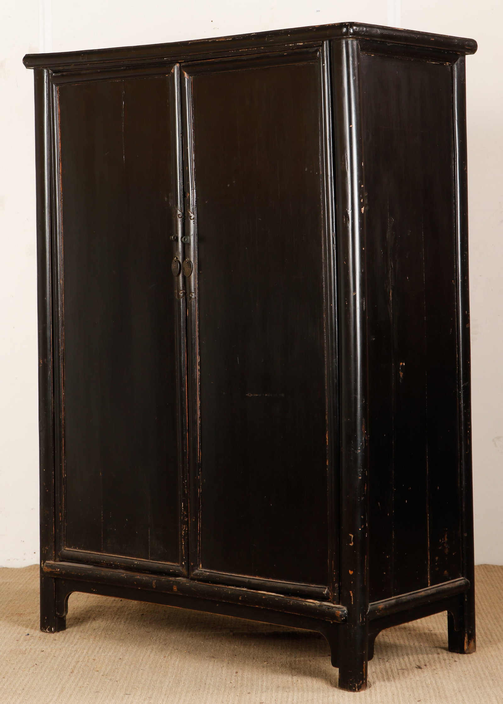 Antique Chinese Black Lacquered Tall Cabinet, 19th C. H: 5'7" (1 of 8)