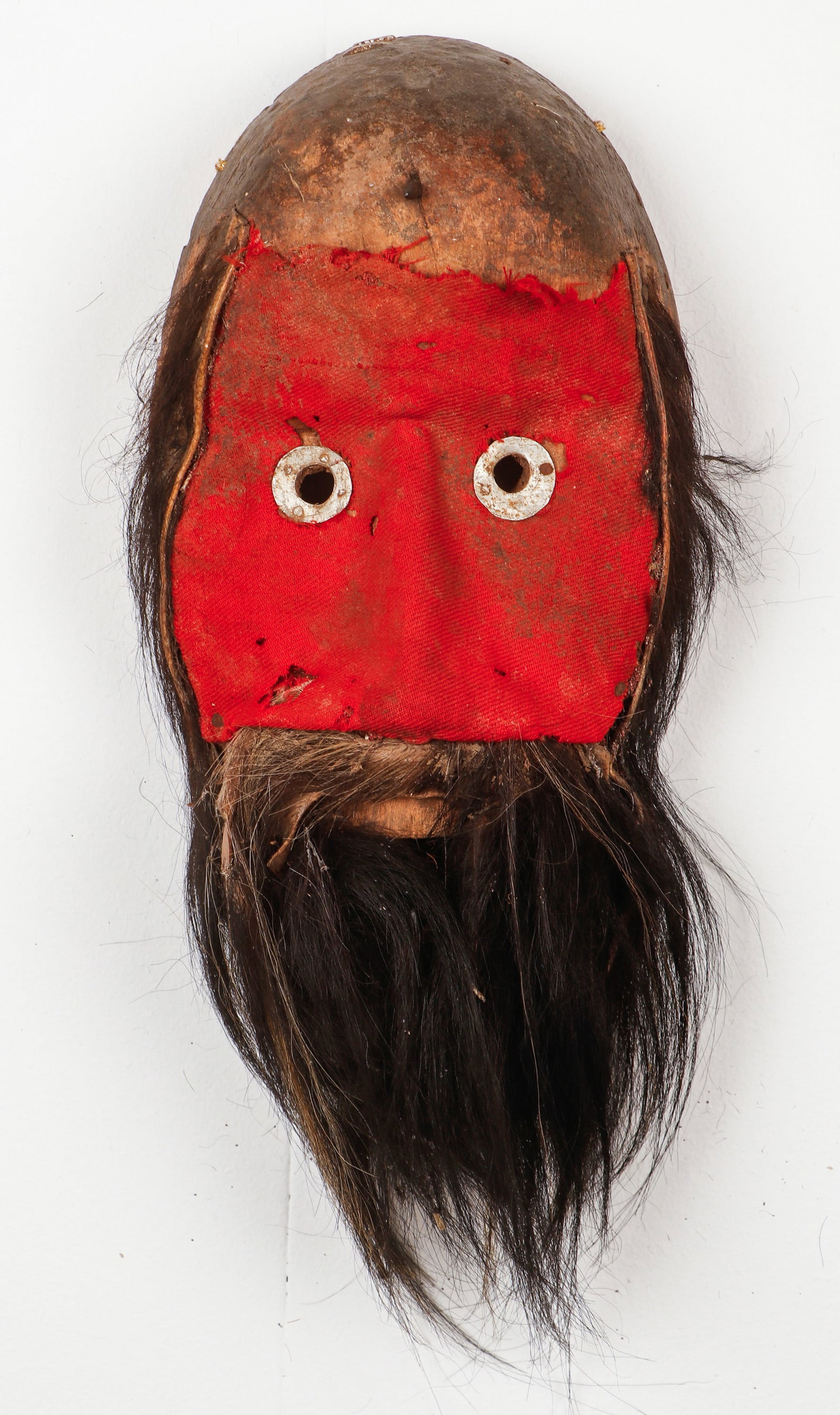 North Dan Poro Society Mask, Ivory Coast, Early/Mid 20th C.: North Dan Poro Society Mask, Ivory Coast, Early/Mid 20th C. Wood, cloth, hair. Stand not included. Ex. Estate Collection Isadore and Nancy Marder, Philadelphia. Size: 11'' x 6'' x 3'' (28 x 15 x 8 cm)