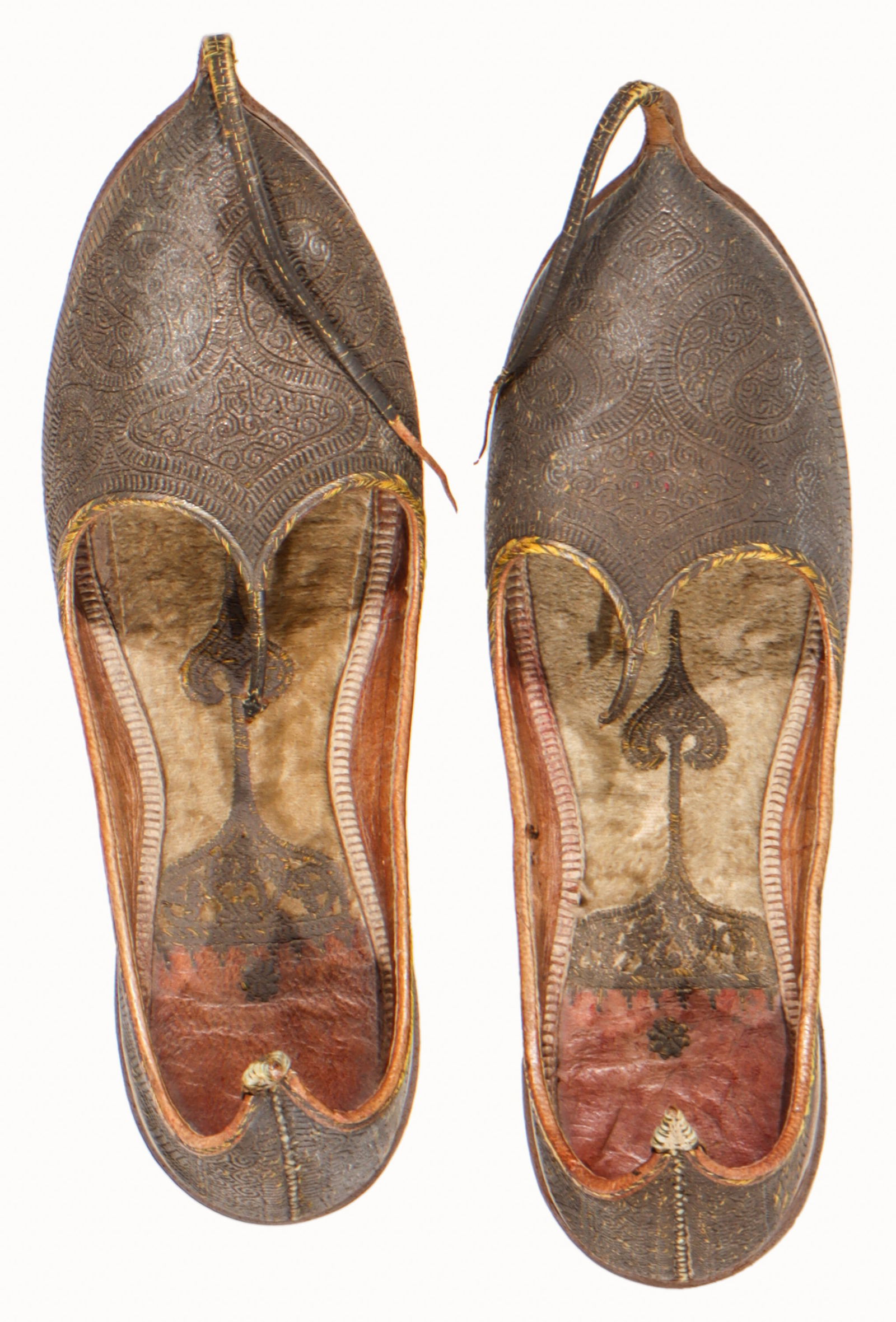 Pair of Antique Tooled Leather Khussa Shoes, Pakistan (1 of 3)