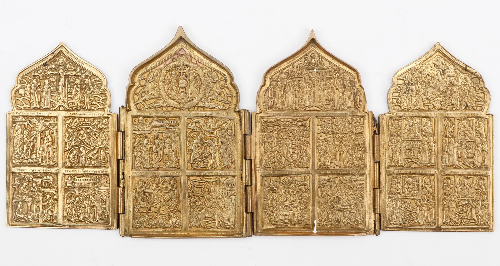 Antique Russian Orthodox Bronze Tetraptych Icon, Late 19th/Early 20th C. (1 of 7)