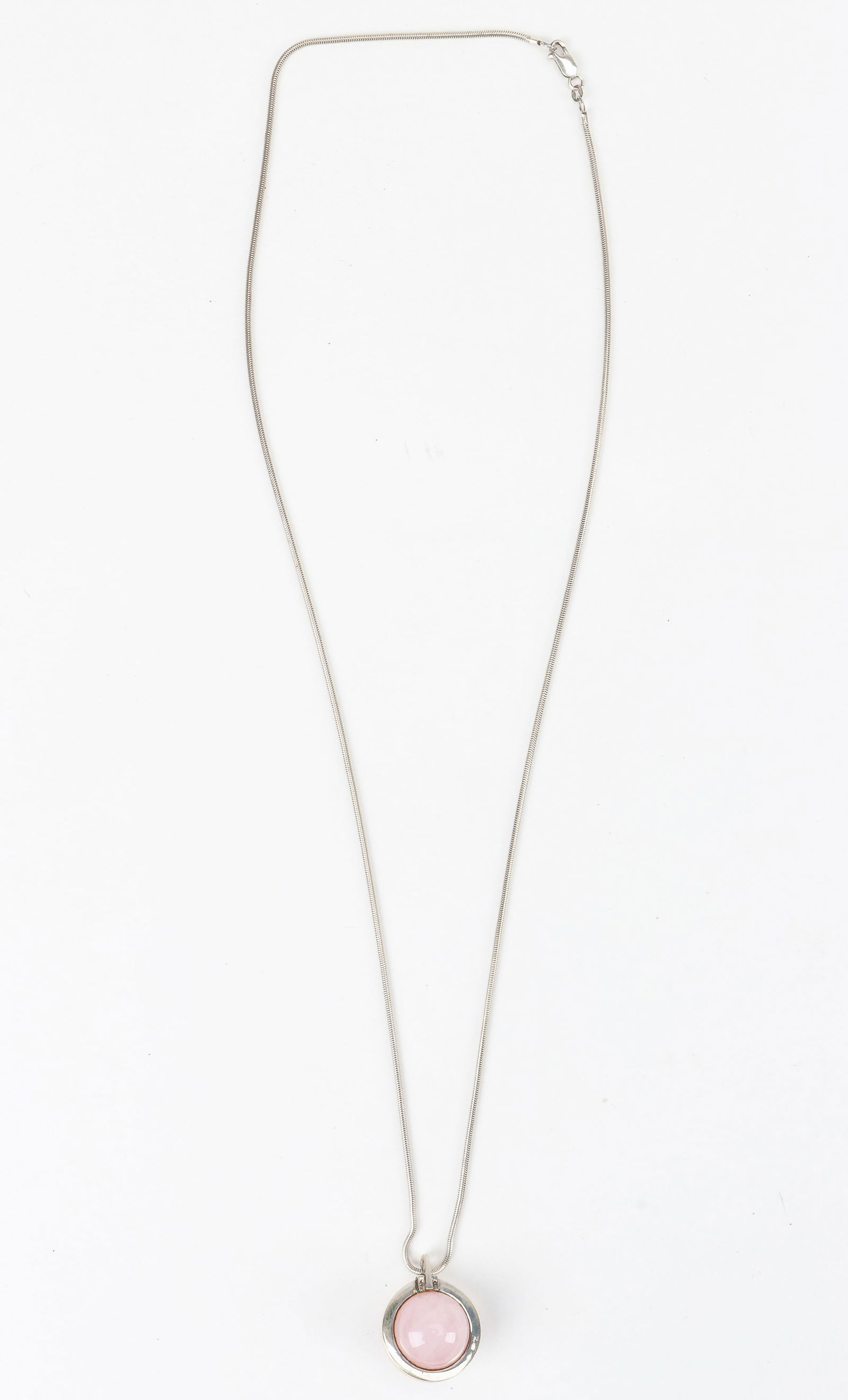 Sterling Silver and Rose Quartz Pendant Necklace featuring heavy two-side full-round polished Quartz (1 of 4)