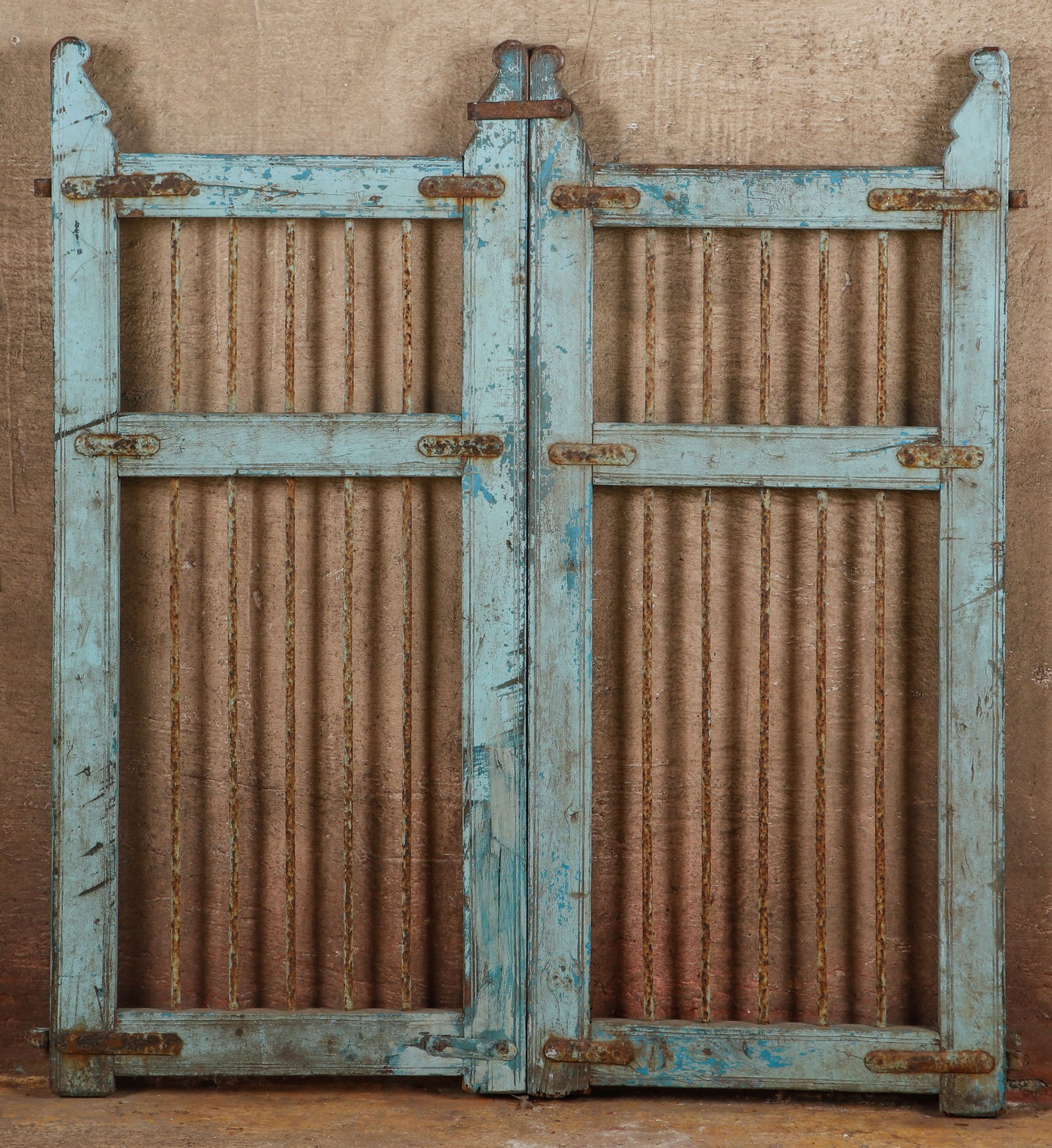 Antique Indian Painted Teak Wood and Iron Gate (1 of 3)