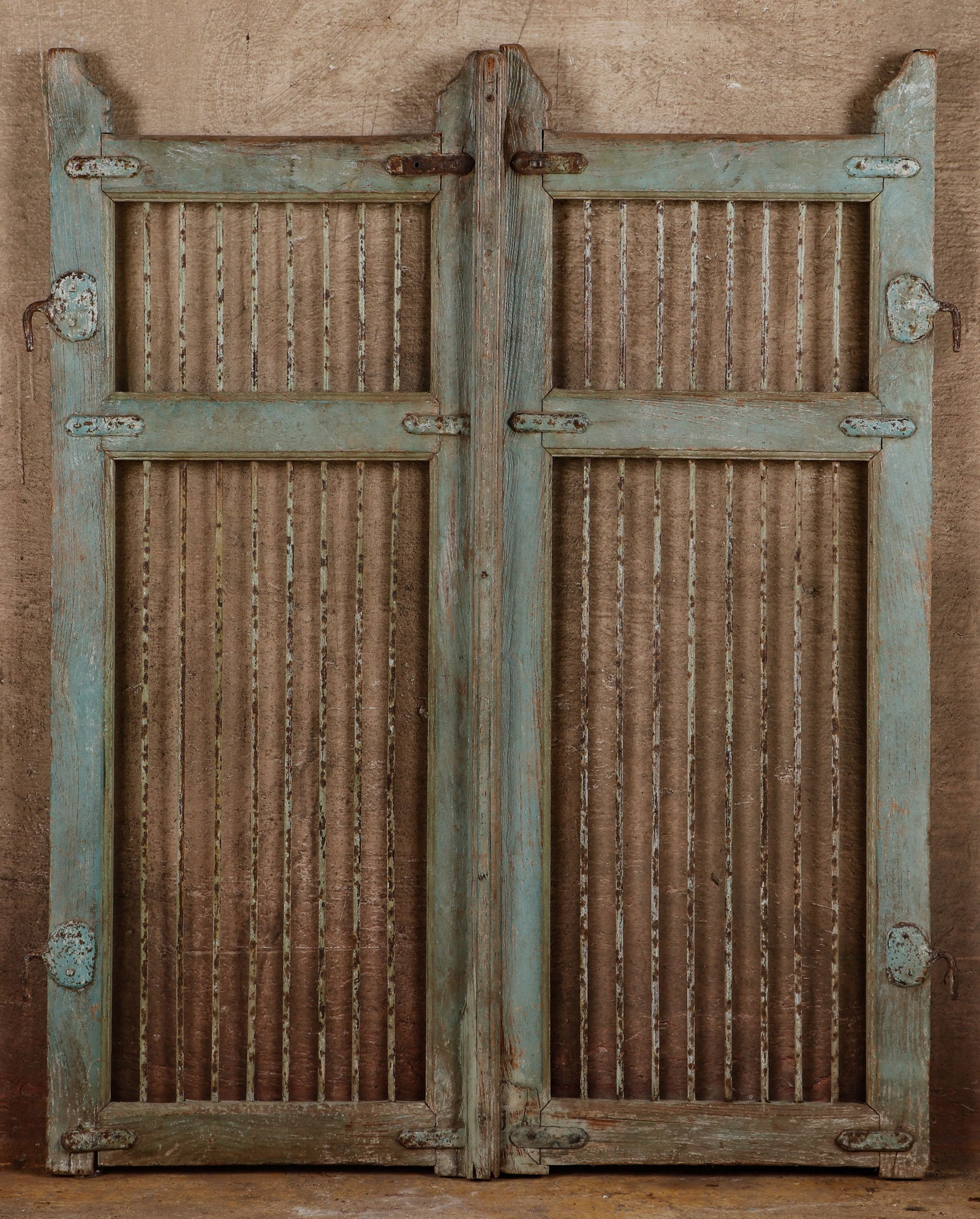 Antique Indian Painted Teak Wood and Iron Gate (1 of 3)