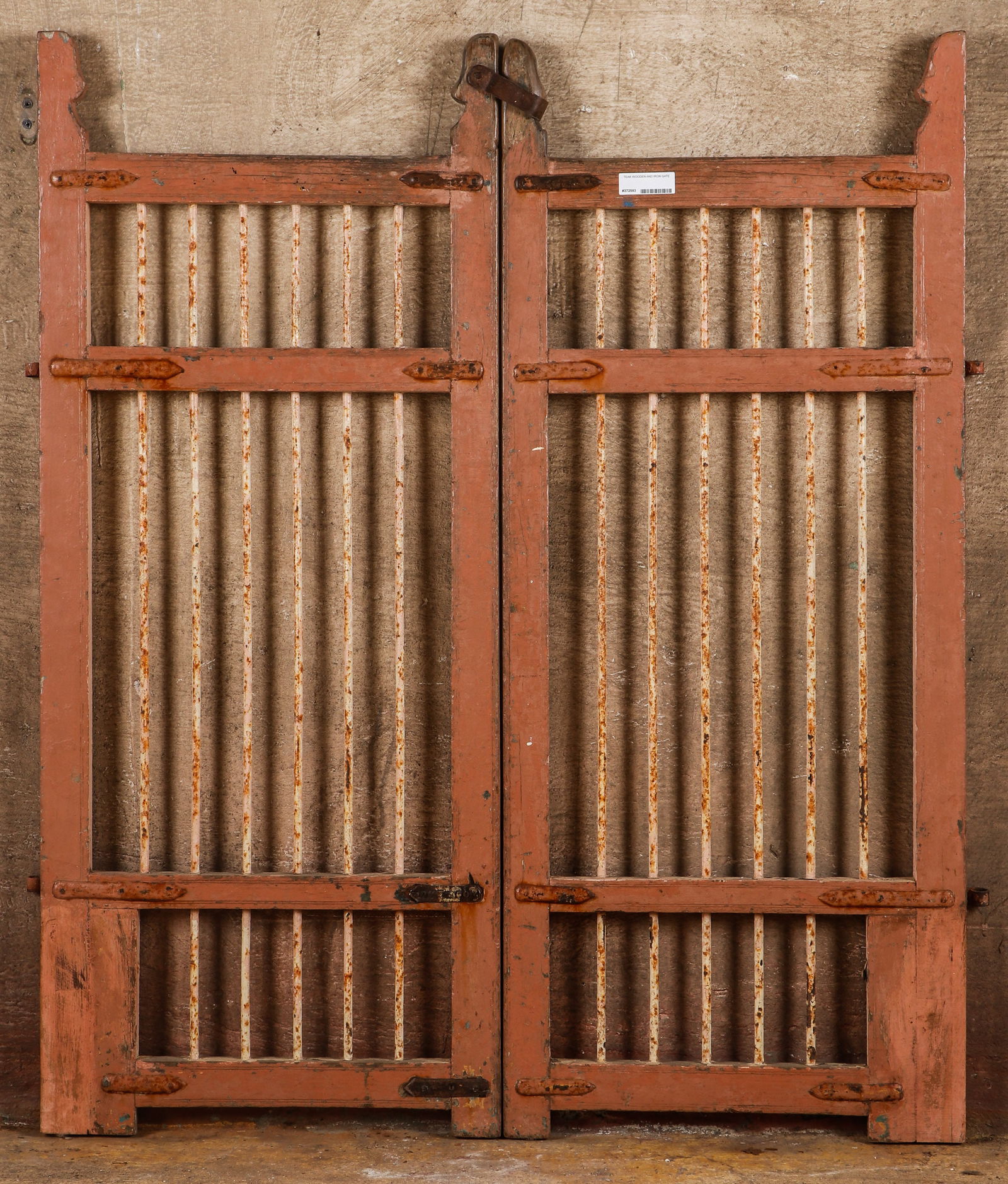 Antique Indian Painted Teak Wood and Iron Gate (1 of 3)