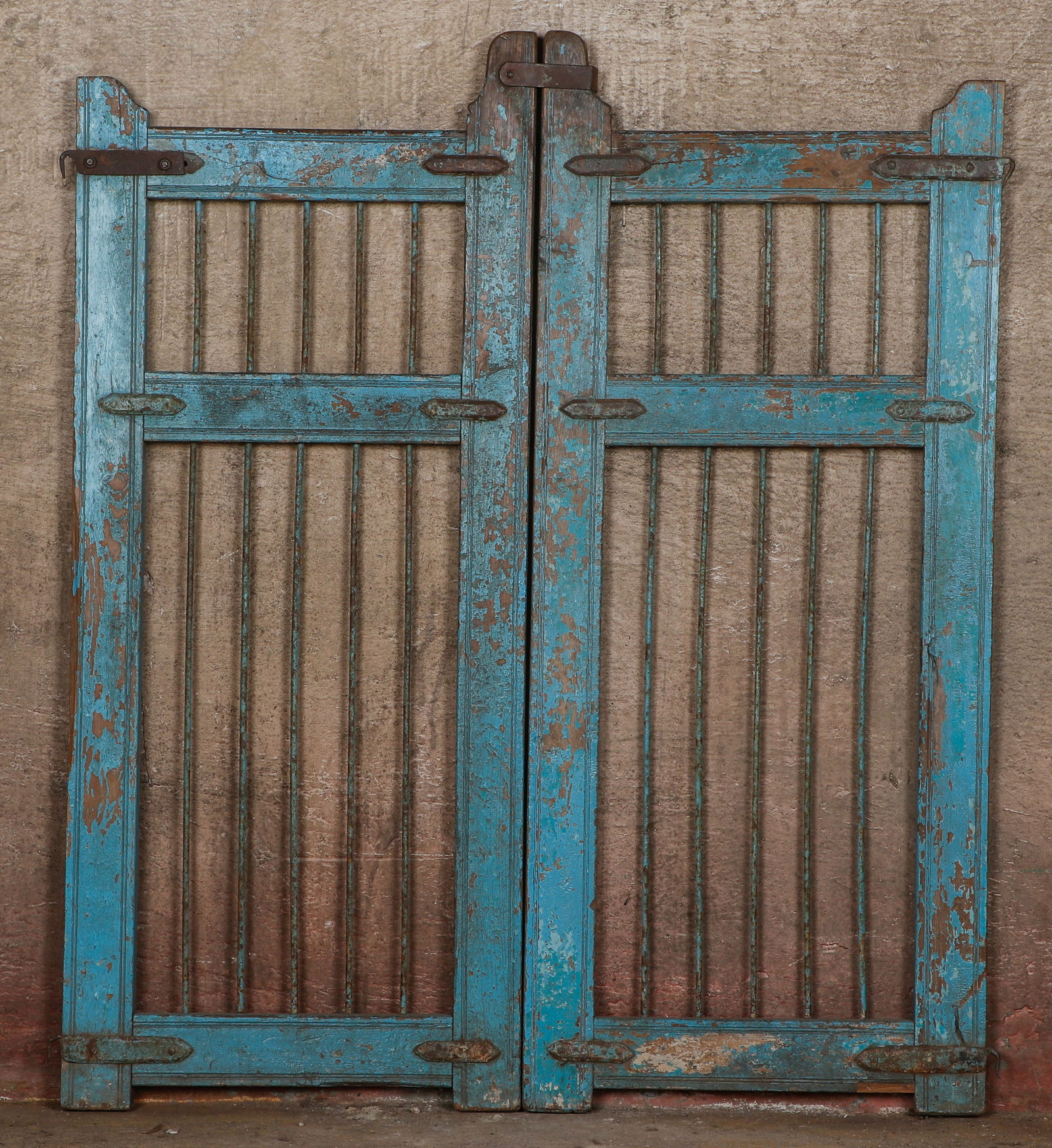 Antique Indian Painted Teak Wood and Iron Gate (1 of 2)