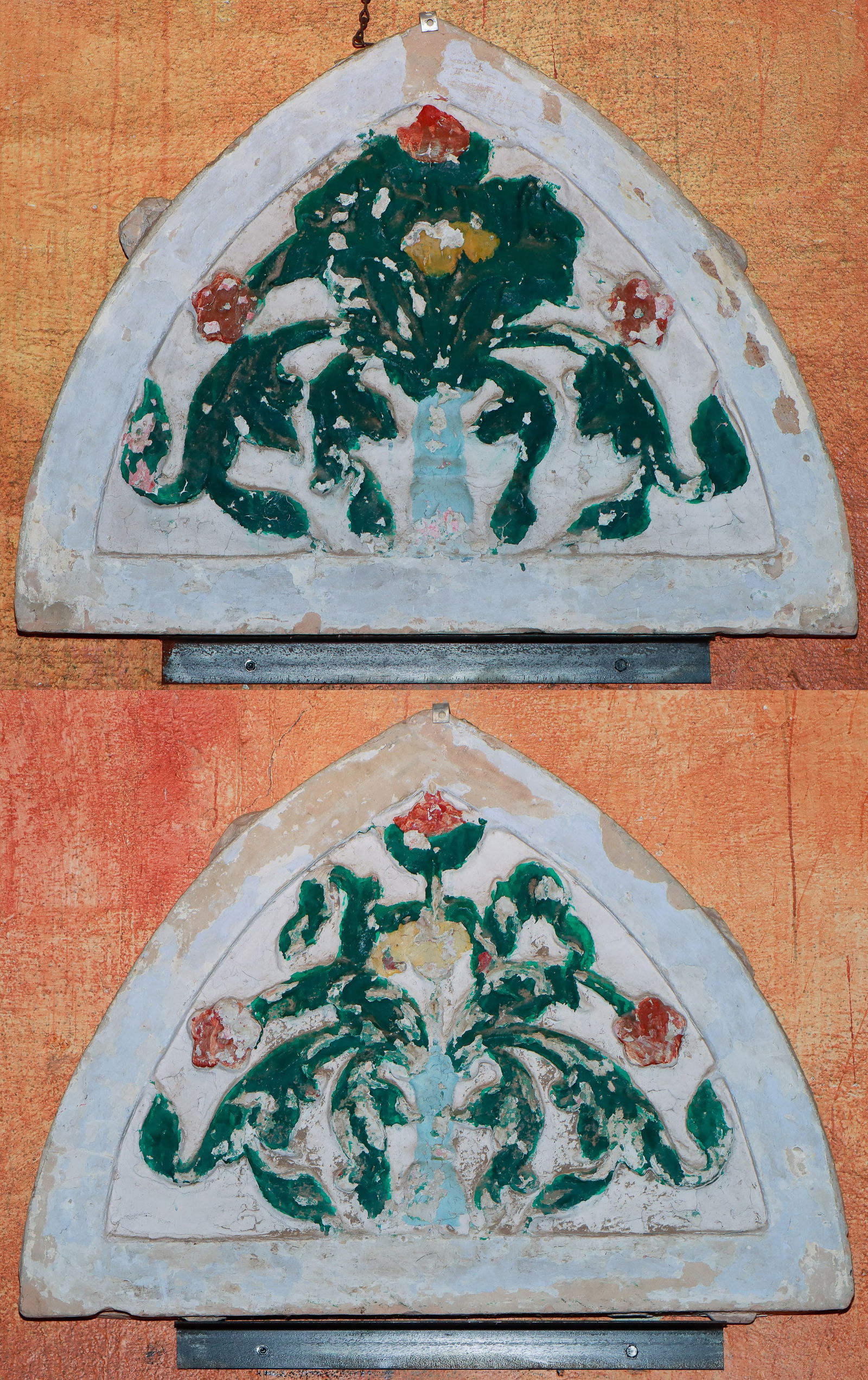 2 Indian Carved Stone Painted Arch Architectural Ornaments, 19th C. (1 of 5)