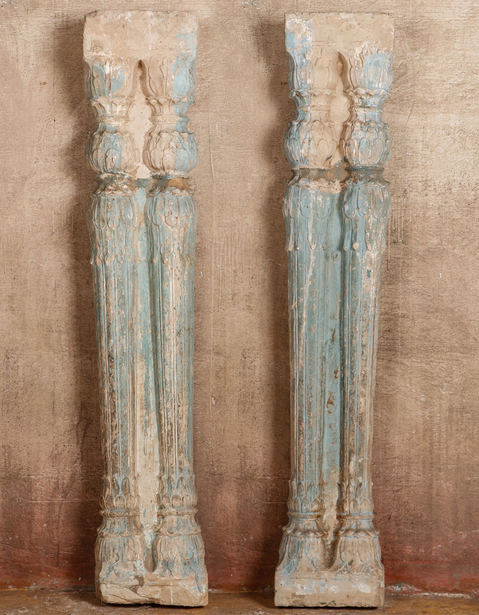 2 Antique Indian Carved Stone Engaged Double Columns, 18th/19th C. (1 of 7)