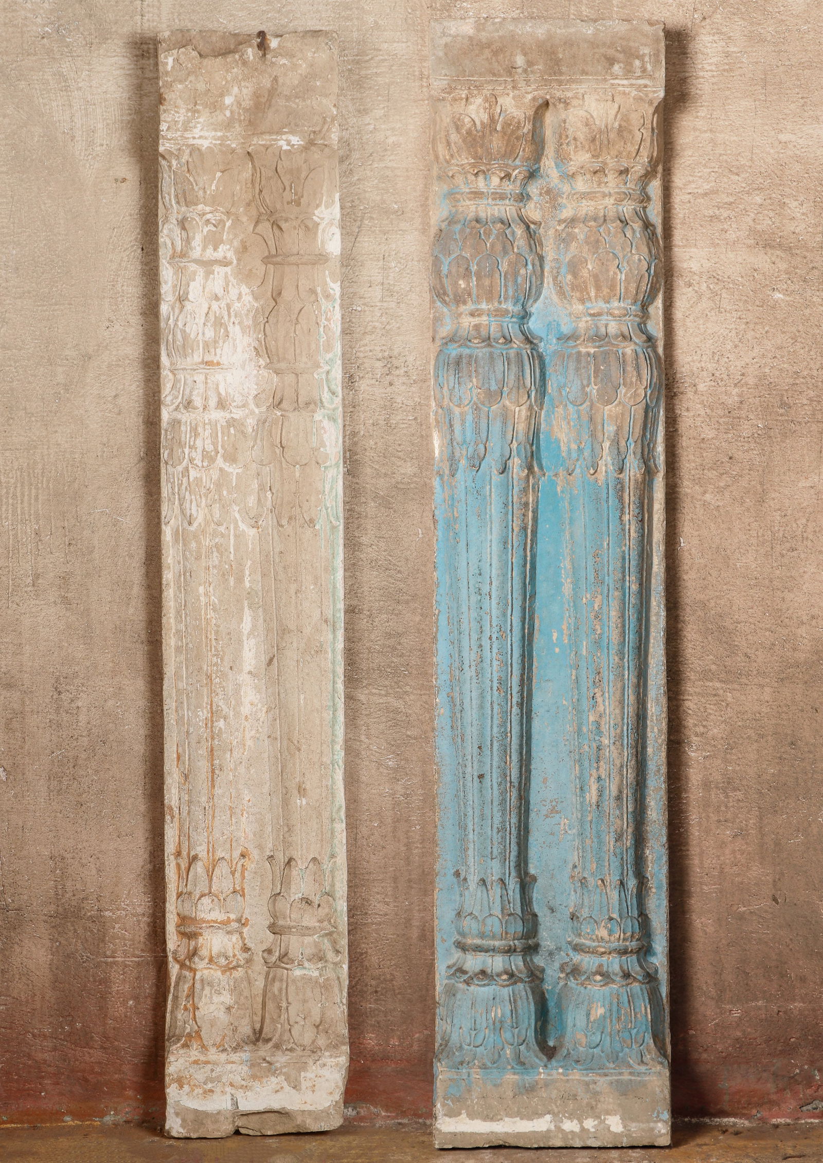 2 Antique Indian Carved Stone Engaged Double Columns, 18th/19th C. (1 of 8)