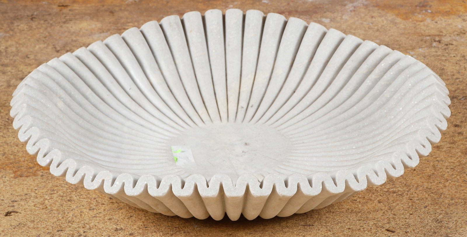 Carved White Marble Ruffle Center Bowl / Bird Bath (1 of 4)
