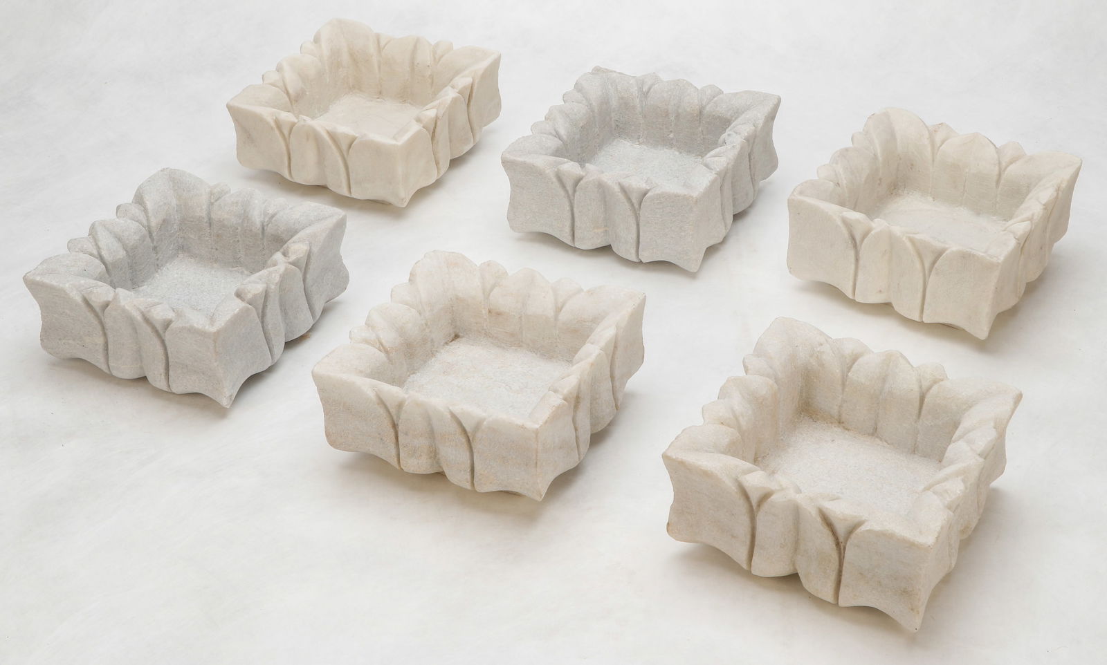 6 Indian Carved Marble Square Bowls (1 of 3)