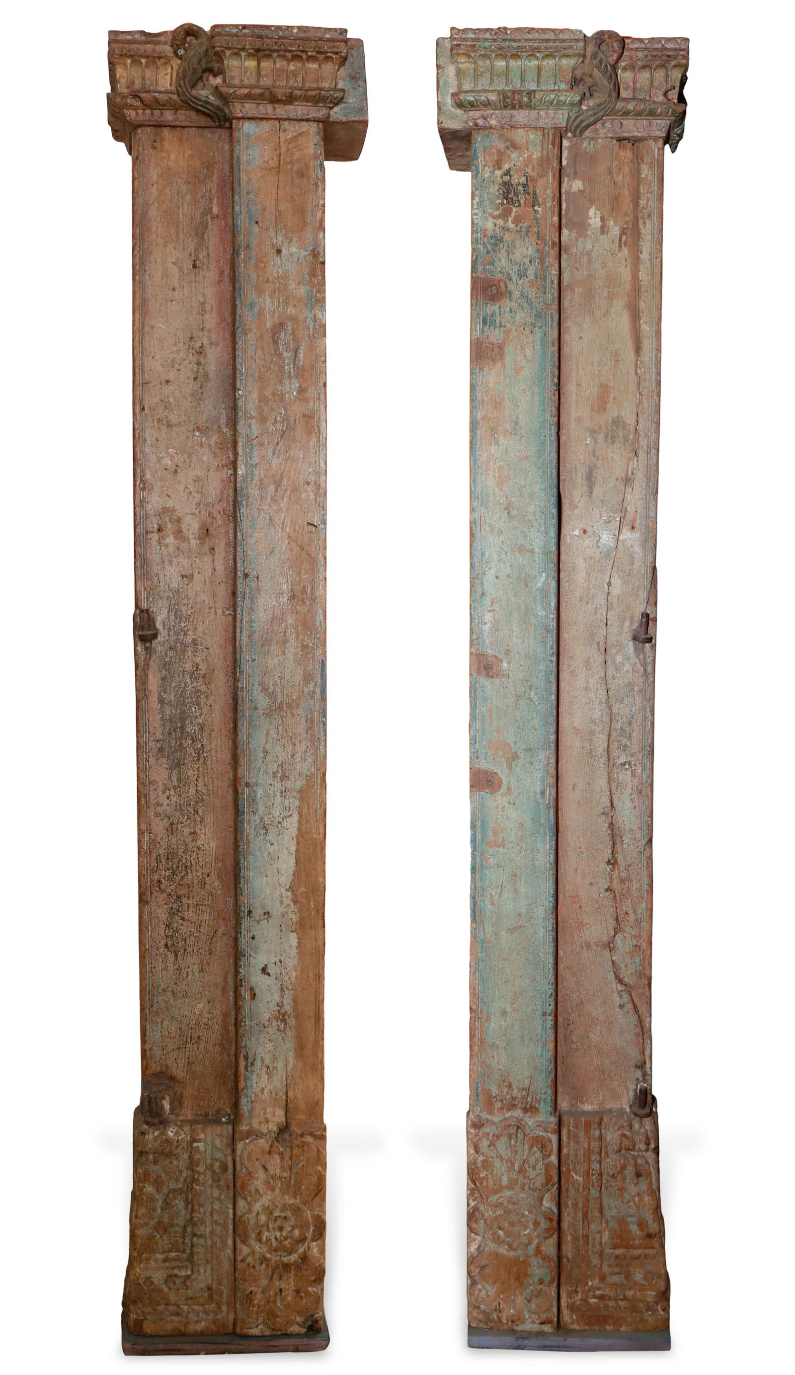 Pair of Antique Indian Carved Wood Column / Stepped Pilaster, H: 6'11" each (1 of 8)