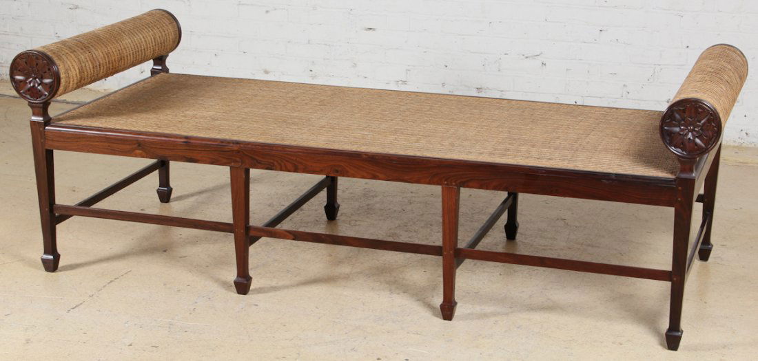 British Colonial Rosewood Chaise Lounge with Curved End: British Colonial Rosewood Chaise Lounge with Curved Ends, late 19th c, cained, excellent condition. Dimensions: 26 x 76 x 30-1/2 inches.