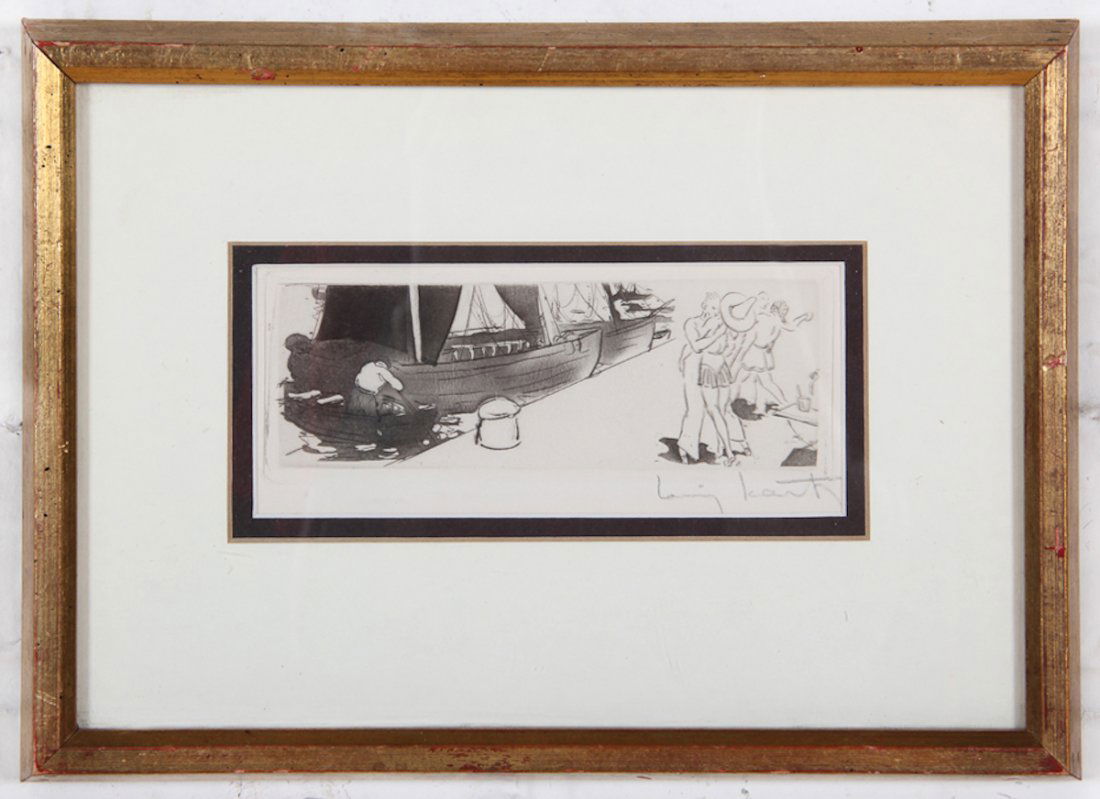 Louis Icart Print: Louis Icart (1888-1950), Untitiled, itaglio print, signed in margin. Size: 2-1/4 x 5-3/4 (plate), 8 x 11 x 1 (frame).