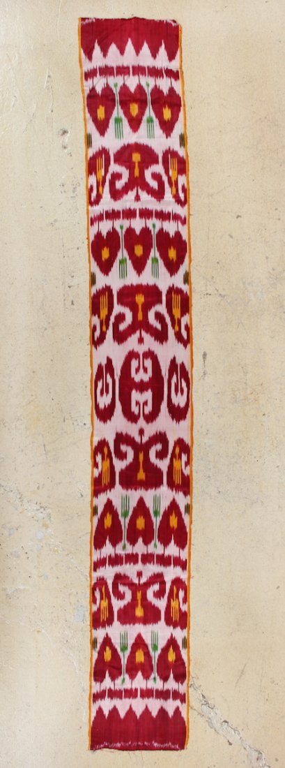 Vintage Central Asian Silk Ikat Panel: Vintage Central Asian Silk Ikat Panel, 10' x 1'5" (120 x 17 inches).