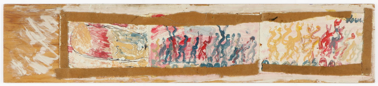 Purvis Young (American, 1943-2010): Purvis Young (American, 1943-2010) Untitled, mixed media painting on found wood, signed. Unframed. Size: 73'' x 15.75'', 185 x 40 cm (panel).