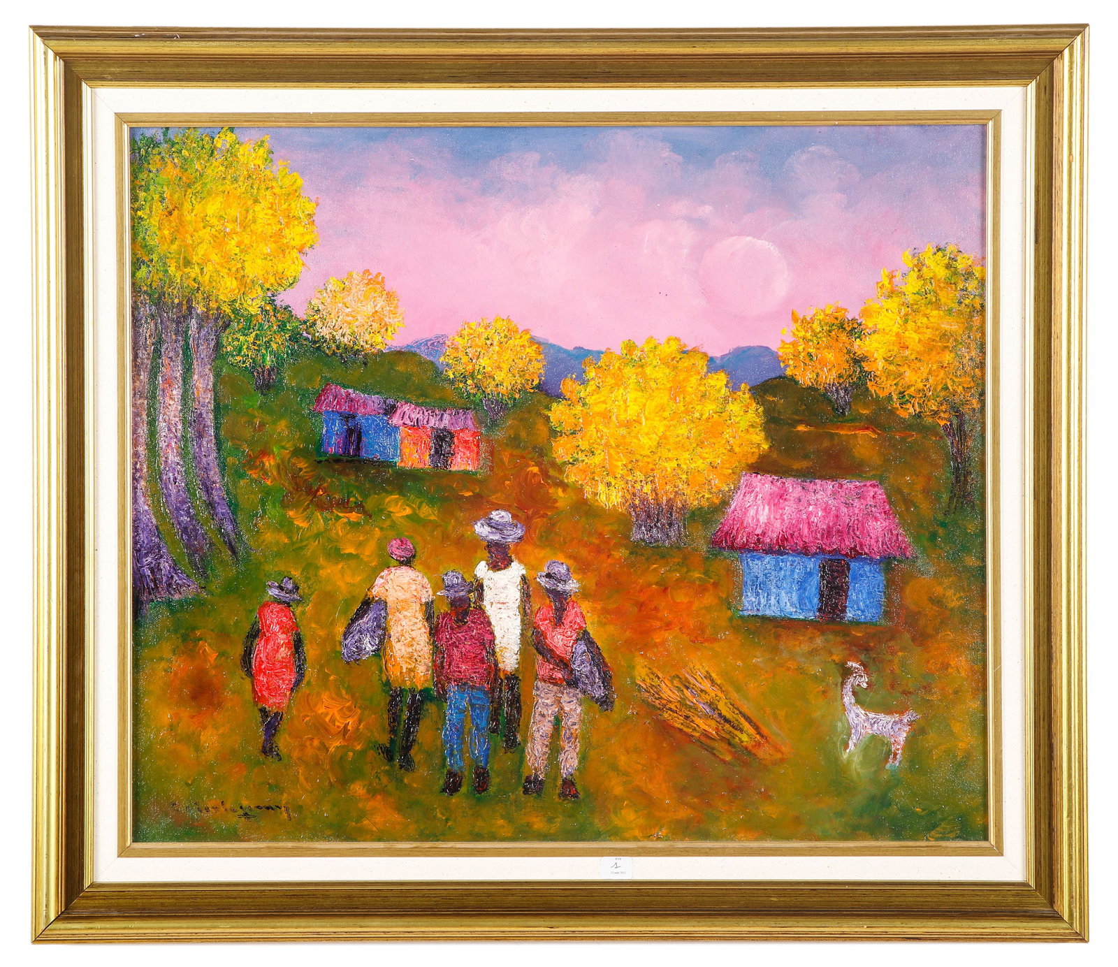 Henri Calixte (1933-2010) "Au Pipirite Chantant": Henri Calixte (Haitian, 1933-2010) "Au Pipirite Chantant", oil painting on canvas, signed. Framed. Size: 19.75'' x 23.75'', 50 x 60 cm (sight); 25.25'' x 29.25'', 64 x 74 cm (frame).