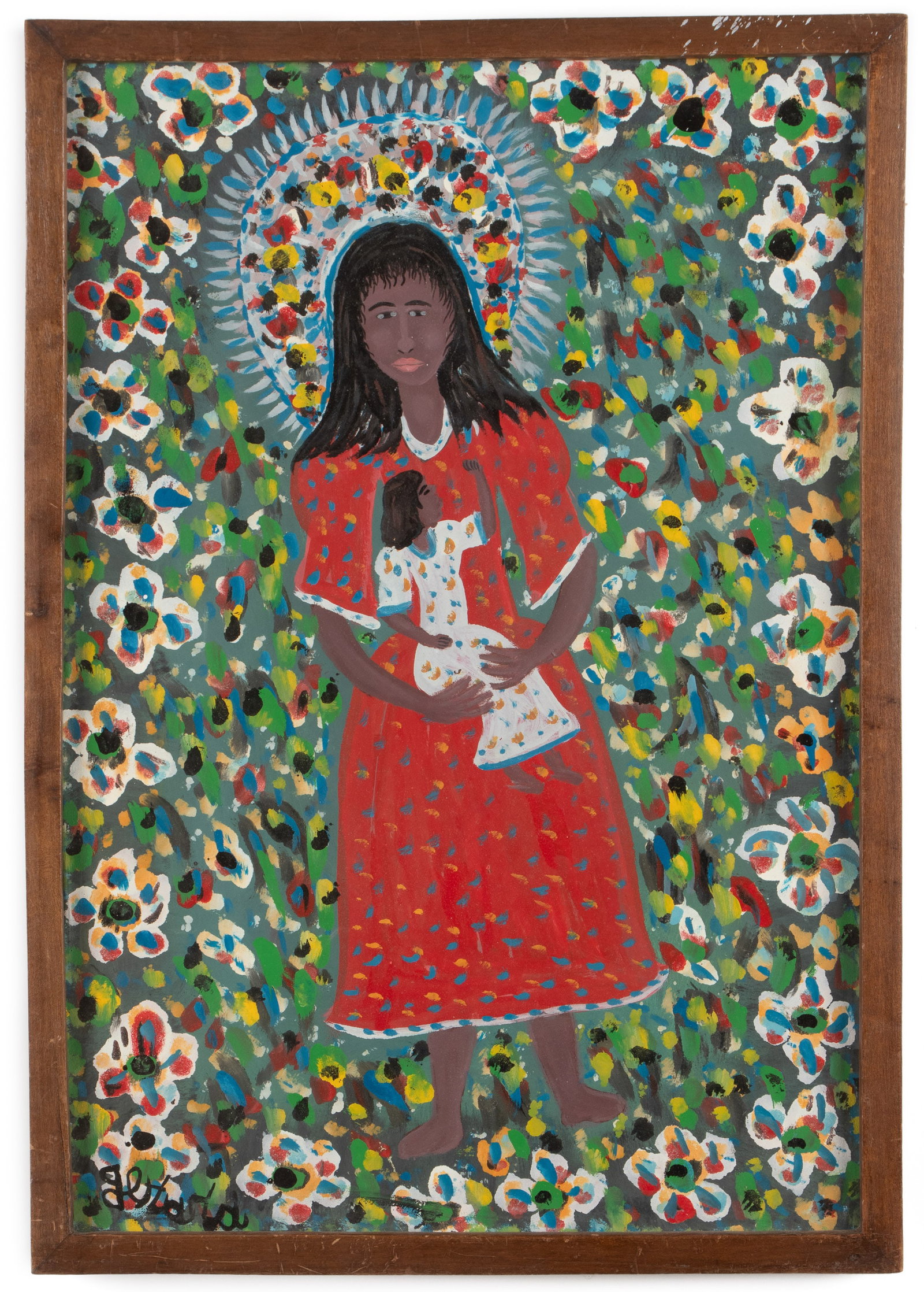 Gerard Fortune (Haitian, 1924-2019) "Madonna with Daughter": Gerard Fortune (Haitian, 1924-2019) "Madonna with Daughter", oil painting on canvas, signed. Framed. Size: 25'' x 17'', 64 x 43 cm (stretcher); 26.25'' x 18.5'', 67 x 47 cm (frame). Provenance: The Yv