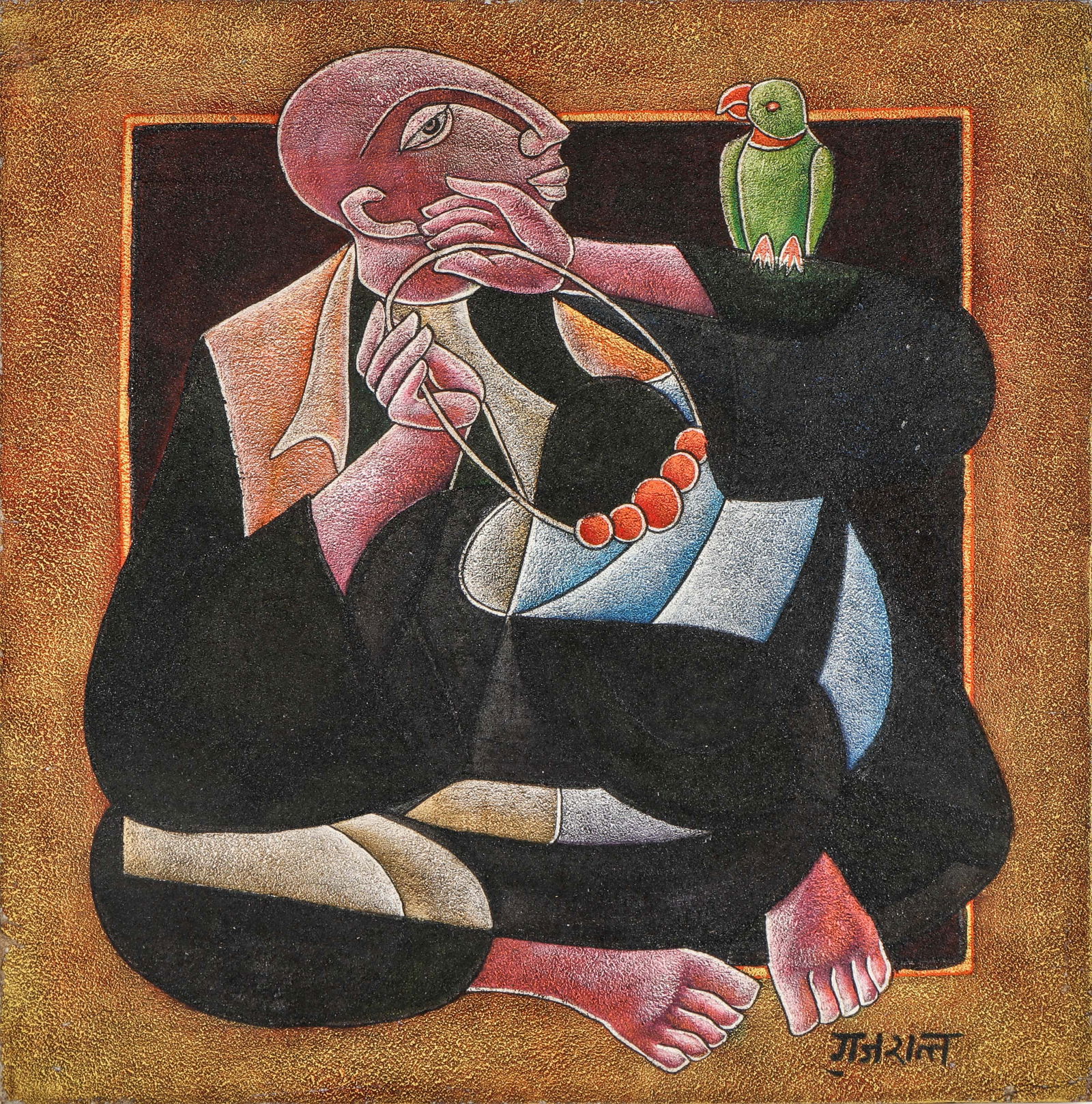 Satish Gujral (Indian, 1925-2020) Painting: Satish Gujral (Indian, 1925-2020) Painting, marbled oil on canvas, signed. Unframed. Size: 35.5'' x 35.5'', 90 x 90 cm (stretcher).