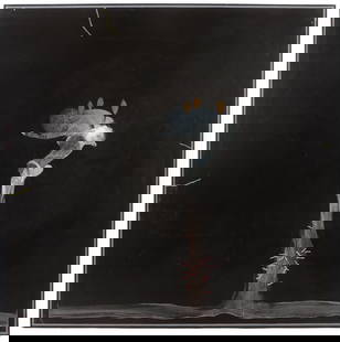 David Lynch (B. 1946) "3 Leaves, Tree, Pink Worms": David Lynch (American, B. 1946) Untitled. Early Painting, Mixed media, Acrylic with leaf collage, unsigned. Size: 60'' x 60'', 152 x 152 cm (stretcher); 60.5'' x 60.5'', 154 x 154 cm (frame). Provenan