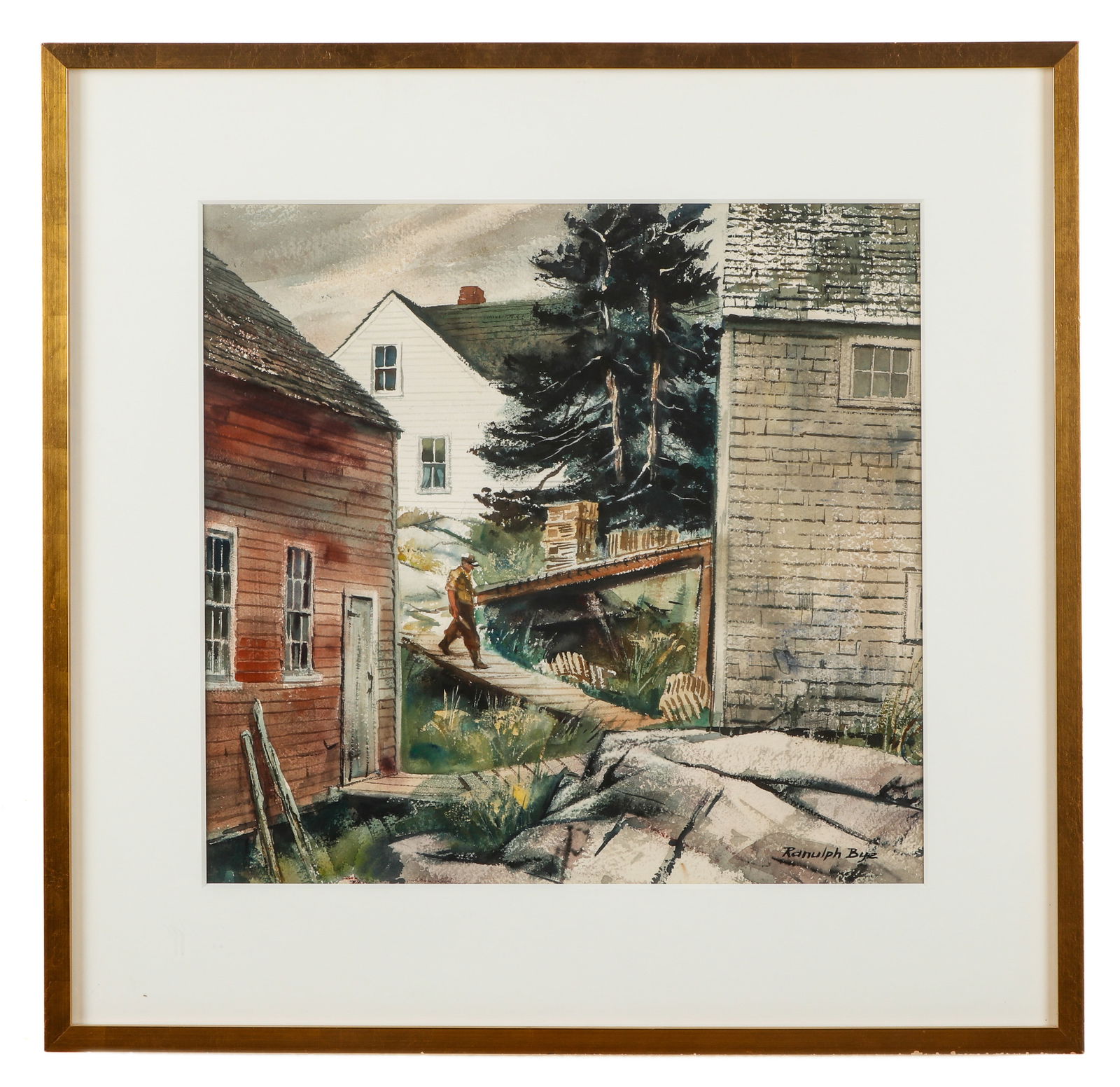 Ranulph Bye (1916-2003) Watercolor Painting: Ranulph Bye (American, 1916-2003) Untitled (Rural Pennsylvania Scene), watercolor painting on paper, signed. Framed. Size: 18.25'' x 19.25'', 46 x 49 cm (sight); 27'' x 27.75'', 69 x 70 cm (frame).
