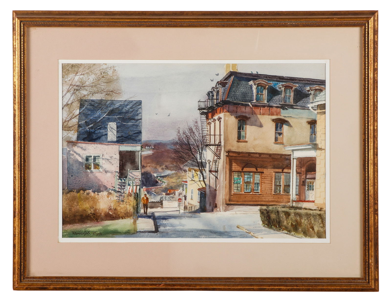 Ranulph Bye (1916-2003) Watercolor Painting: Ranulph Bye (American, 1916-2003) Untitled (Bucks County, PA), watercolor painting on paper, signed. Framed. Size: 14.5'' x 22'', 37 x 56 cm (sight); 23.75'' x 31'', 60 x 79 cm (frame).
