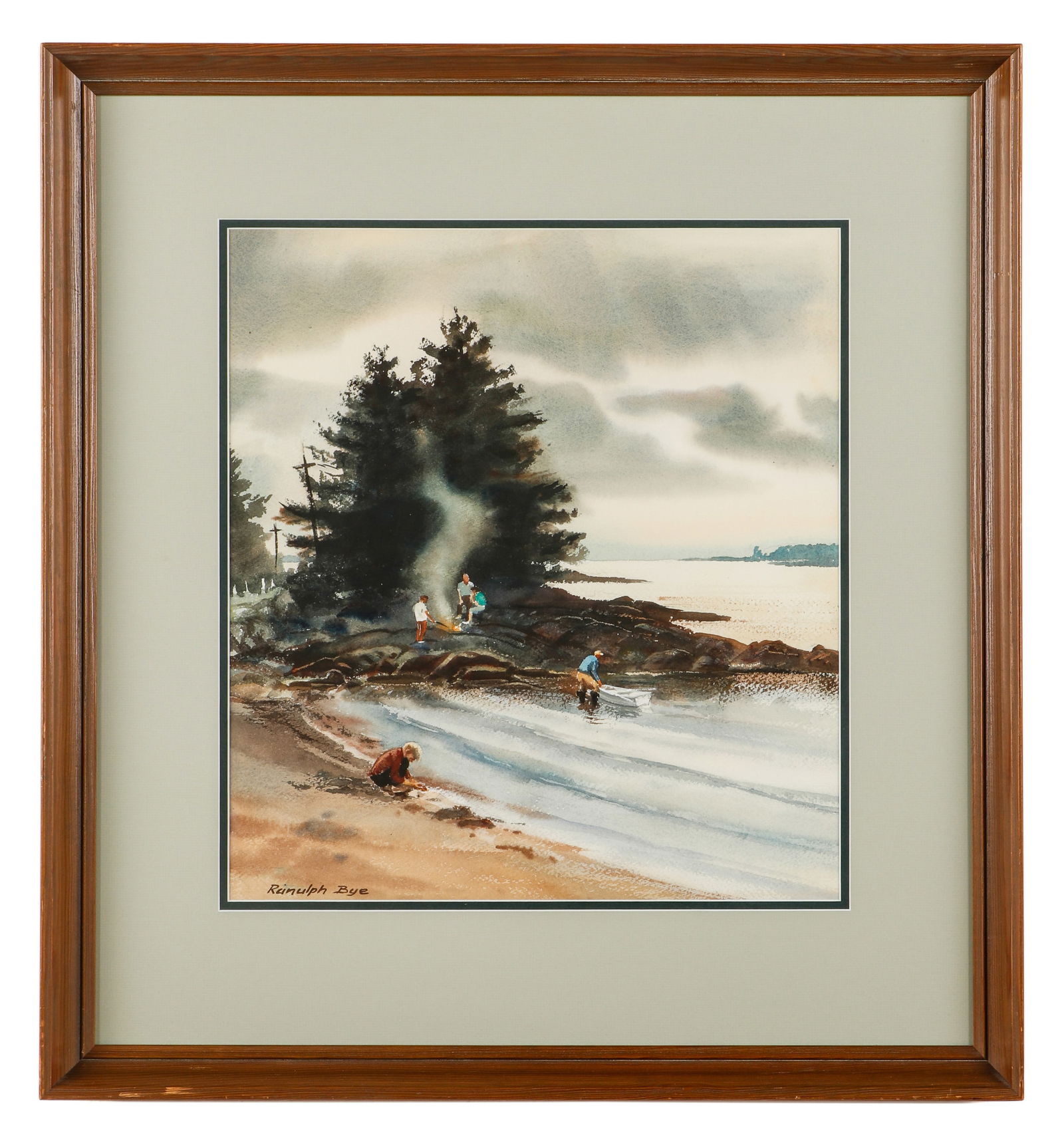 Ranulph Bye (1916-2003) Watercolor Painting: Ranulph Bye (American, 1916-2003) Untitled (Coastline Beach Scene), watercolor painting on paper, signed. Framed. Size: 18'' x 16.5'', 46 x 42 cm (sight); 28.25'' x 26.25'', 72 x 67 cm (frame).