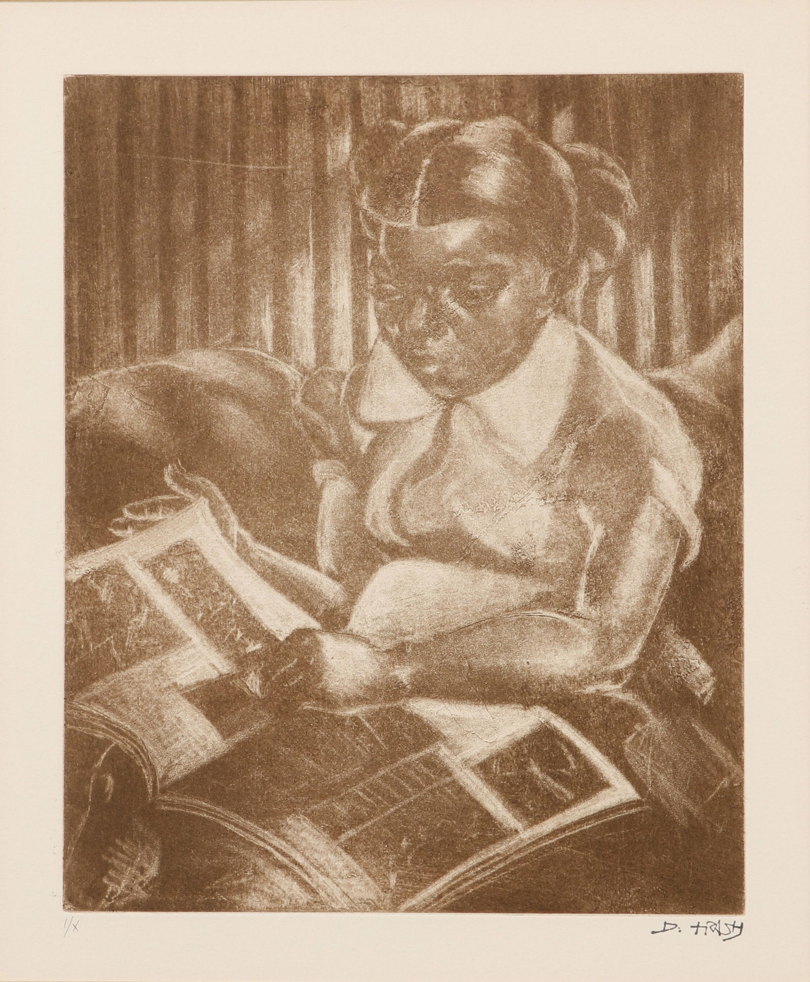 Dox Thrash (American, 1893-1965) "Life": Dox Thrash (American, 1893-1965) "Life," C. 1938-39, carborundum mezzotint restrike edition, 1 of 10 restrike copies, stamped: D. Thrash. See: Cat. #83, p.106 "Dox Thrash, An African American Master P