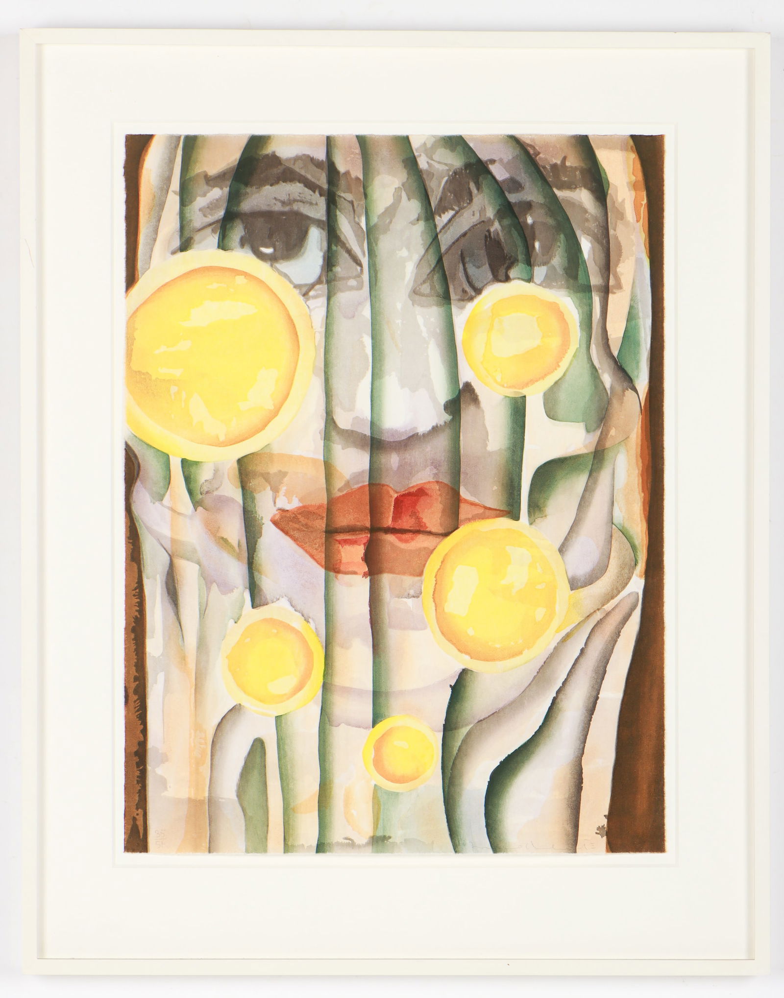 Francesco Clemente (b. 1952) "Earth": Francesco Clemente (Italian, b. 1952) "Earth", Twenty-two color Ukiyo-e woodcut hand-printed from 18 woodblocks, signed and numbered, from an edition of 51 (Pace Prints, New York). Framed. Size: 24''