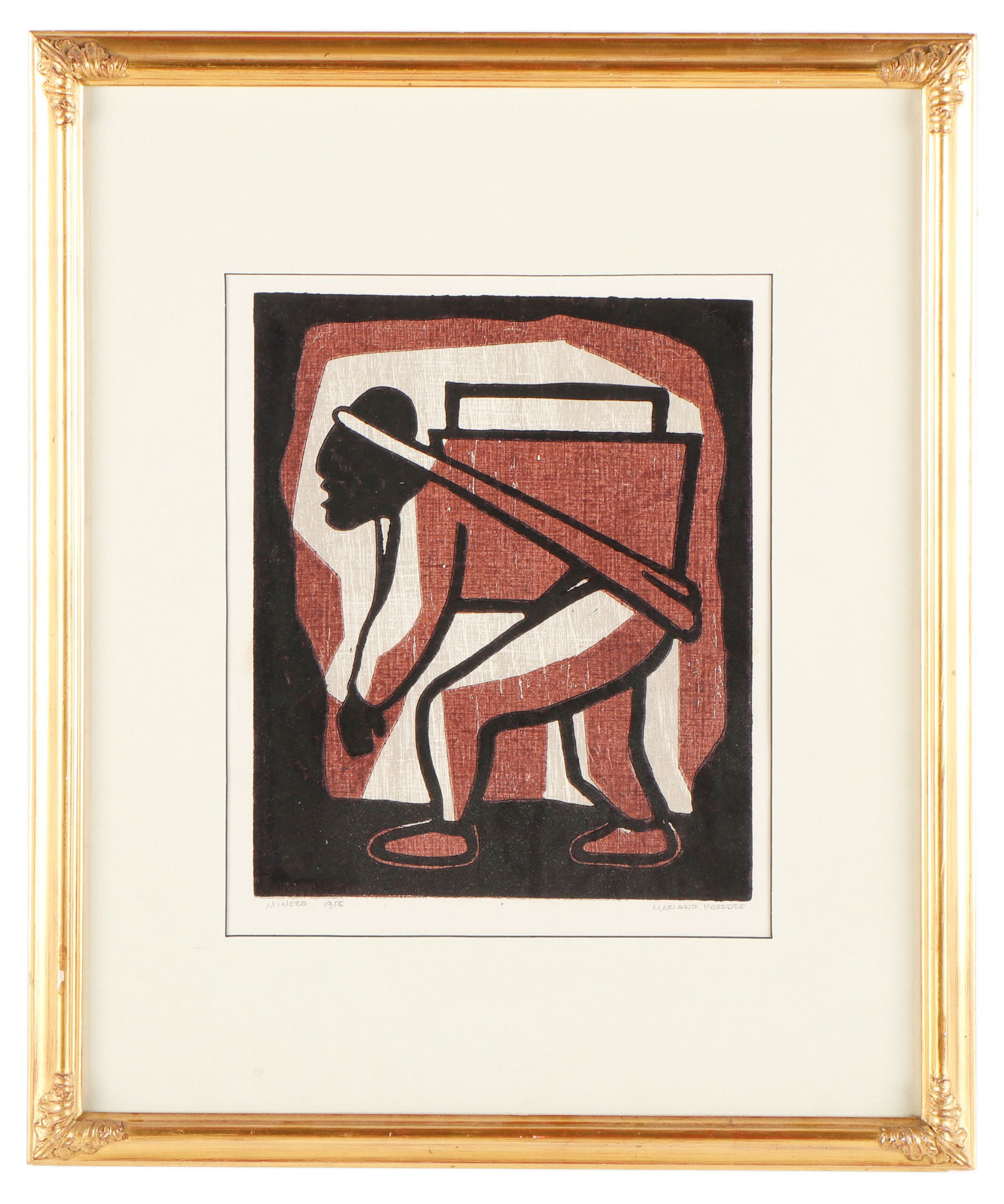 Mariano Paredes (Mexican, 1912-1980) "Minero": Mariano Paredes (Mexican, 1912-1980) "Minero", 1956, etching, signed, dated and titled. Framed. Size: 13'' x 10.75'', 33 x 27 cm (sight); 22.5'' x 18.75'', 57 x 48 cm (frame).