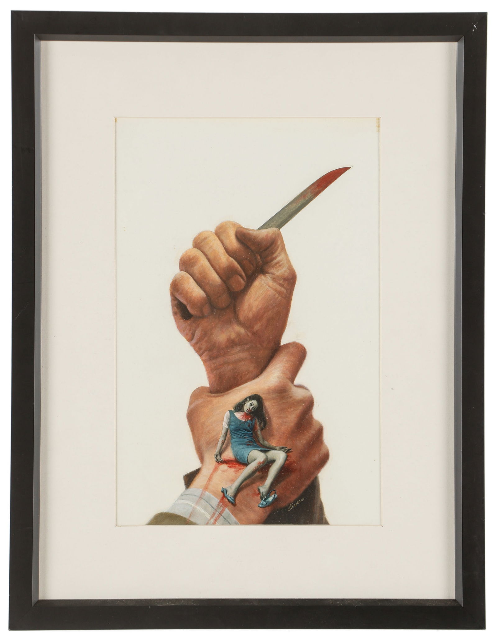 Don Stivers (1926-2009) "The Canvas Dagger": Don Stivers (American, 1926-2009) "The Canvas Dagger", gouache painting on illustration board, signed. Framed. Size: 12.75'' x 8.5'', 32 x 22 cm (sight); 19.5'' x 15'', 50 x 38 cm (frame).