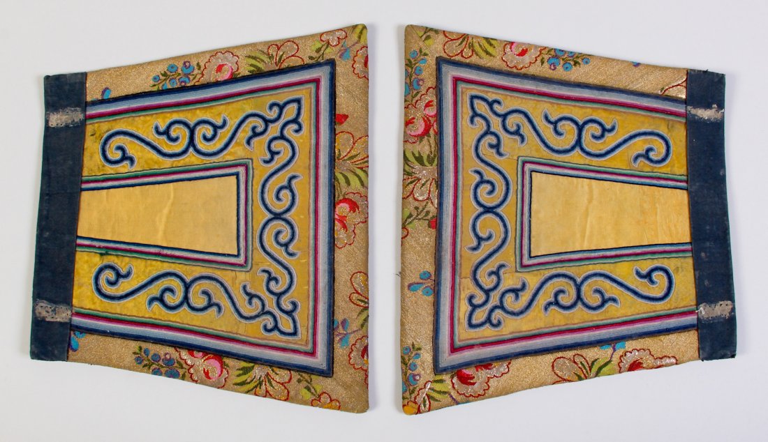 Pair of Tibetan Stirrup Covers: Pair of Tibetan Stirrup Covers - couched silk cord embroidery on Chinese and Russian brocade - late19th/early 20th c. Provenance: Bill Liske. Size: 11 x 13 inches.